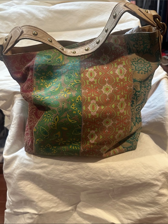 Handbags - Patchwork Multi-Color Leather Shoulder Bag with Tan Leather Trim
